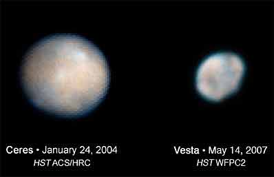 Ceres und Vesta; Credit: STScI / Hubble Space Telescope, NASA, ESA